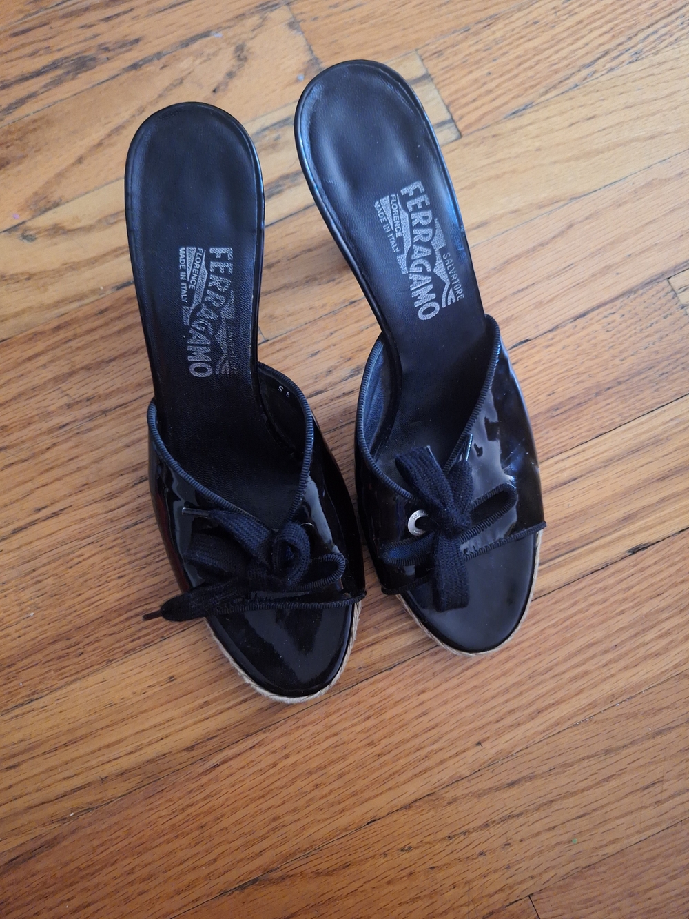 Salvatore Ferragamo Women's Black Patent Slide Sandals
